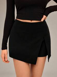 SHEIN Tall Quần short trơn màu, kiểu dáng thường ngày, đa năng, có thể xắn gấu. - màu đen - Xem 3