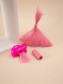 1pc Bone Shaped Pet Waste Pick-Up Tool + 2 Rolls/30pcs Disposable Solid Color Dog Poop Bag For Outdoor Use - Hot Pink - View 2