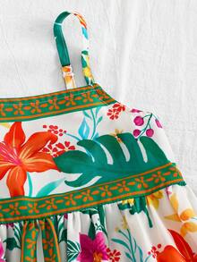 Emery Rose Kids Vestido casual de vacaciones sin mangas con estampado tropical para niña - Verde - Ver 6