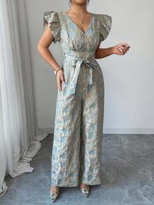 Elenzga Ladies Weave Elegant Summer Jumpsuits For Vacation - Blue - View 4