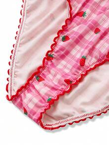 2pcs Strawberry Plaid Bra And Panty Set With Coasters, Sweet And Cute Lingerie For Teenage Girls - Pink - View 4