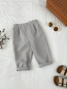 男女童休闲宽松卡其色裤子，春夏款，婴幼儿下装，校服裤 - 卡其色 - 查看 3