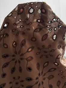 Ceyna Plus Size Women Floral Embroidery Short Petal Sleeve Single-Breasted Casual Shirt - Brown - View 8