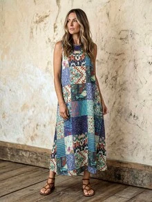 Faunlyn Đầm midi không tay cổ tròn họa tiết chắp vá dành cho nữ, thích hợp cho kỳ nghỉ, phong cách boho, đầm thường ngày, đầm chắp vá mùa hè, đầm dài thường ngày, trang phục boho chic, đầm hoa, trang phục mùa hè, trang phục đi nghỉ mát, trang phục nghỉ lễ mùa hè, trang phục đi biển, đầm hoa, đầm đi nghỉ mát, đầm hoa dài thường ngày. - Nhiều màu - Xem 5