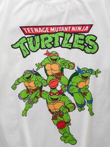 TEENAGE MUTANT NINJA TURTLES | SHEIN Bộ đồ mặc nhà thoải mái dành cho nam, gồm áo và quần ngắn tay cổ tròn in chữ và hoạt hình. - trắng - Xem 4