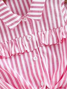 Emery Rose Kids Áo kiểu không tay bèo nhún viền gấu, chất liệu dệt sọc, dành cho bé gái, phong cách thường ngày. - Hồng - Xem 6