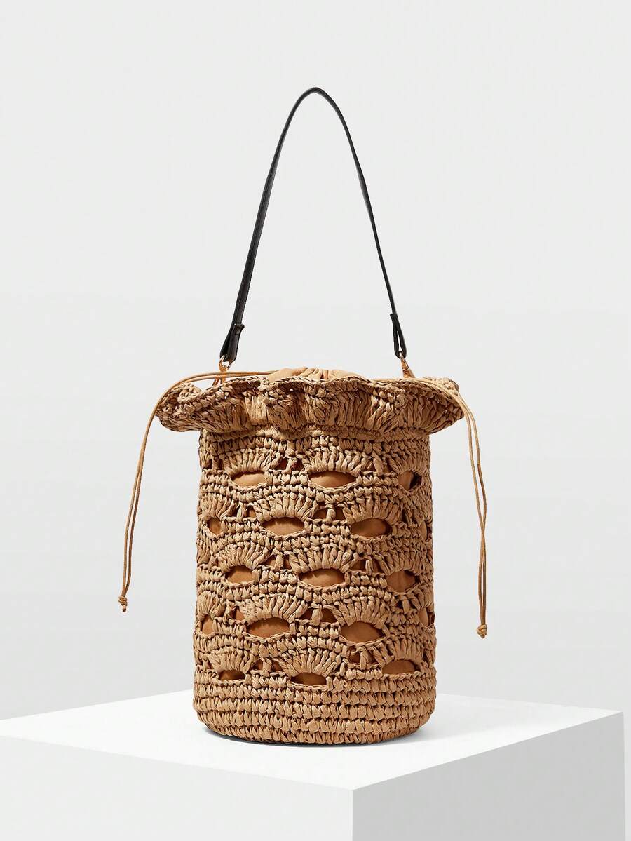 MOTF WOMEN'S WOVEN DRAWSTRING SHOULDER BAG - Camel - View 2