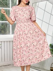 SHEIN Clasi 大码优雅小碎花连衣裙，夏季 - 粉色 - 查看 5