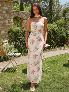 KARISMINA 女士春夏时尚优雅休闲浪漫度假派对婚礼宾客连衣裙，碎花连衣裙、米色连衣裙和粉色连衣裙 - 彩色 - 查看 13