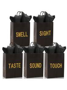 Sac cadeau noir 5 sens, convenant aux hommes et aux femmes, avec des anses en ruban et un emballage en papier fin. Convient pour des occasions telles que la Saint-Valentin, les mariages, les anniversaires, la Fête des Mères - noir - Voir 8