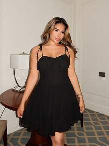 Maria Perezxox 素色胸部褶皺吊帶洋裝 - 黑色 - 查看 5