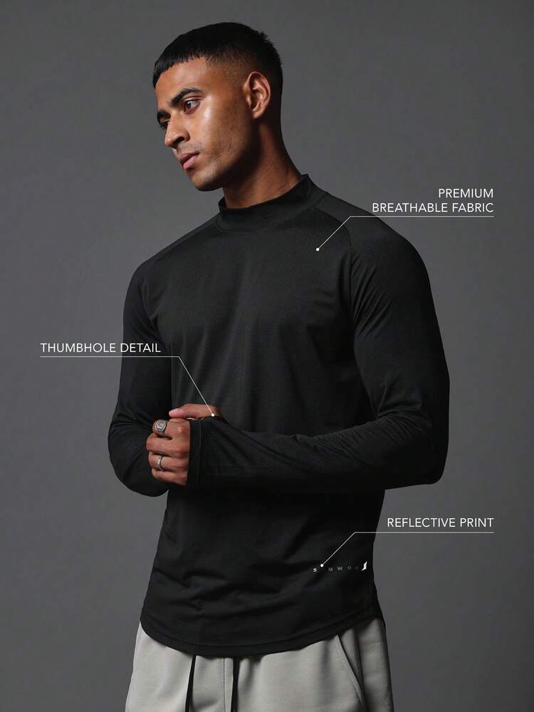 Long Sleeve Mock Neck Tee With Thumb Holes