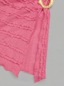 Sweetra Solid Color Flare Sleeve Slim Fit T-Shirt - Hot Pink - View 4