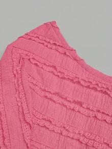 Sweetra Solid Color Flare Sleeve Slim Fit T-Shirt - Hot Pink - View 5