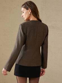 Aveloria Rosie Fashionable Design Elegant Versatile Casual Camellia Metal Button Deep V Herringbone Blazer - Multicolor - View 2