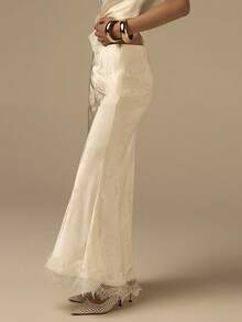 COSMINA Lace Patchwork Satin Camisole Top And Fish Tail Skirt 2 Piece Set, Satin Lace Camisole And Lace Skirt 2 Piece Set, Lace Camisole Lace Skirt Set, Lace Sleeveless Top And Skirt 2 Piece Suit, Satin 2 Piece Set, Elegant Casual Office Holiday Y2K Lace Camisole 2 Piece Set - Light Yellow - View 5