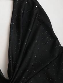 Sweetra Sexy Backless Sequin Embellished Romper, Punk Rock Style, Waist Cinching, Revealing Neckline, Versatile Shoulder Design, Sultry & Sweet, Suitable For Early Autumn - Black - View 5