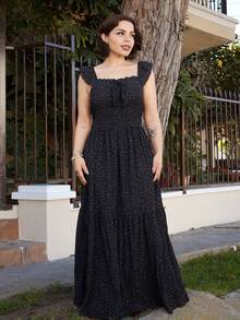 Lupita Cardoza Women's Elegant Polka Dot Backless Lace-Up Dress, Summer - Black - View 1