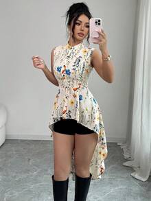 Elenzga Elegant Summer Shirt With Woven Print For Women - Apricot - View 4