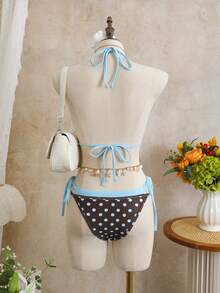 Bellisia Bộ bikini 3 mảnh gợi cảm, dây mảnh, buộc dây bên hông, hở lưng, kiểu dáng thường ngày, họa tiết chấm bi, dành cho nữ, năm 2026. - Nhiều màu - Xem 4