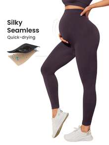 SHEIN Pantalones de chándal de cintura alta y ajustados para maternidad - Púrpura polvoriento - Ver 1