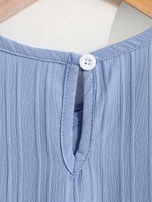 SHEIN Girls (Small) Bow Striped Print Top & Printed Casual Pants Set, Suitable For Summer - Blue - View 10