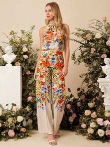 Ellevyn Women's Floral Print Halter Top And Wide Leg Pants Casual 2 Pieces Set - Multicolor - View 8