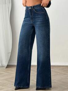 SHEIN Cottnline Damen High Rise Jeans mit Wascheffekt - marineblau - Übersicht 4