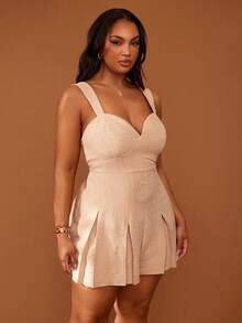 Veslaya Bộ jumpsuit ngắn dáng chữ A hai dây, thoải mái, dành cho nữ cỡ lớn, mùa Xuân/Hè 2026, thích hợp cho các lễ hội âm nhạc, lễ Phục sinh, tiệc sinh nhật, lễ tốt nghiệp, đi học, mặc hàng ngày, kỳ nghỉ, du lịch biển, bãi biển, tắm nắng, khách dự đám cưới, đi làm, ăn trưa, sân bay, tiệc tùng, sự kiện trang trọng, khiêu vũ. Bộ đồ liền thân màu be dành cho nữ, kiểu dáng Y2K, quần short xếp ly, váy dự tiệc ấn tượng. - Màu Khaki - Xem 4