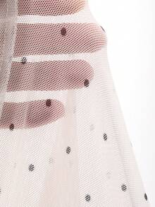 FRIFUL 女士圆领植绒波点修身撞色滚边T恤 - 米色 - 查看 7