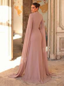Aureia Elegant, Romantic, Fashionable, Dignified Lotus Root Pink Chiffon A-Line Dress, Graceful Party Dress, Wedding Guest Dress, Pink Dress, Fashionable And Elegant Wedding Guest Gown, Bridesmaid Dress - Dusty Pink - View 2