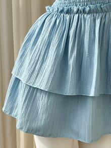 Elamini Women's Light Blue Summer Halter Backless High Stretch Waist Fitted Ruffle Hem Design Sexy Sweet Date Party Vacation Dress - Blue - View 6