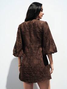 Aveloria Modichic Áo blazer ren họa tiết, màu nâu sô cô la, kiểu dáng chữ A rộng rãi thanh lịch cổ điển với điểm nhấn là cúc kim loại, phù hợp cho trang phục công sở và dự tiệc mùa xuân/thu. - màu nâu - Xem 2