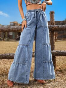 Breezaya Women's Casual Washed Loose Wide-Leg Jeans - Medium Wash - View 4