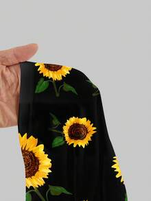 SHEIN EZwear 大码女式休闲简约修身吊带长裙，向日葵印花，适合夏季穿着 - 彩色 - 查看 5