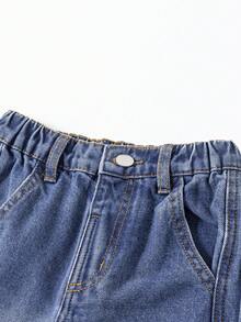 Pantalones vaqueros rectos de mezclilla azul lavada para niños pequeños - Azul - Ver 7