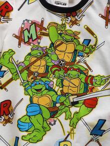 TEENAGE MUTANT NINJA TURTLES | SHEIN 男童卡通印花短袖上衣和短裤睡衣套装 - 白色 - 查看 4