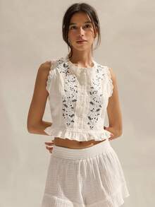 Easelle Áo khoác cardigan mỏng nhẹ màu trắng thêu dành cho nữ - trắng - Xem 4