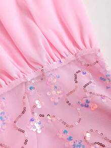 Sweetra Women's Elegant Light Pink Summer Cute Party Backless Halter Sequin Patchwork Chiffon Double-Layer Hem Dress,Fashionable Sweet Beach Graduation - Pink - View 5