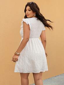 Elaquor Đầm cưới mùa hè phối ren chắp vá cỡ lớn dành cho nữ, đầm dự tiệc màu trắng dáng chữ A tay bồng. - Màu be - Xem 2