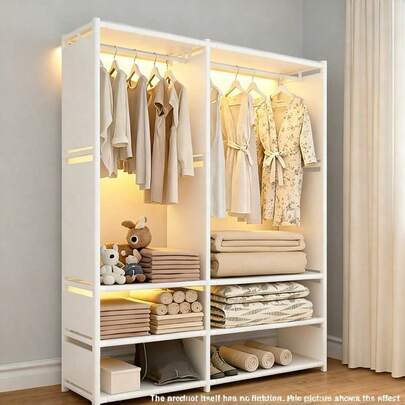 1pc Four-Layer Multifunctional Wardrobe - Dustproof Storage Rack With Hanging Rods, Easy To Install Without Tools, 66.93 Inches High, Suitable For Storing Shoes, Clothes, Bags, Etc. Space-Saving Design, Suitable For Bedrooms, Offices, Dormitories, And Living Rooms.