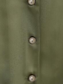 SHEIN LUNE Blouse courte à manches courtes en satin unicolore élégante de style français pour femmes - Vert - Voir 6