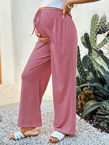 Boho Mama 孕妇条纹抽绳腰休闲百搭日常宽松裤 - 紅白色 - 查看 6