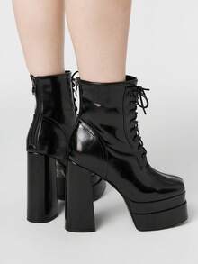 ROMWE Grunge Punk Botines y botitas para mujer - Negro - Ver 2