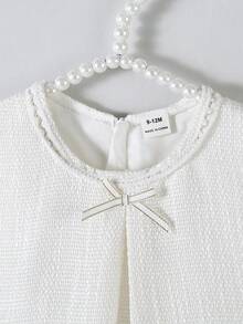 SHEIN Glamorique Kids 女婴优雅蝴蝶结3D花朵装饰无袖连衣裙，适合花童、婚礼、派对、生日、度假、夏季拍照等场合 - 白色 - 查看 3