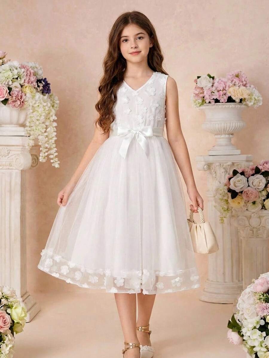 Pitira Trang phục mùa hè cho bé gái: Váy trắng mềm mại, thanh lịch, không tay, phối họa tiết hoa bằng vải voan; sang trọng, phù hợp cho các bữa tiệc, đám cưới, bé gái cầm hoa/phù dâu. Váy chiffon trắng, váy voan thanh lịch cho bé gái, váy voan trắng cho bé gái, váy dạ hội trắng cho bé gái, váy dự tiệc thanh lịch, váy bé gái cầm hoa, váy voan, váy nơ cho bé gái, váy dạ hội trắng cho bé gái, váy dự tiệc thanh lịch, váy công chúa voan cho bé gái. - trắng - Xem 1