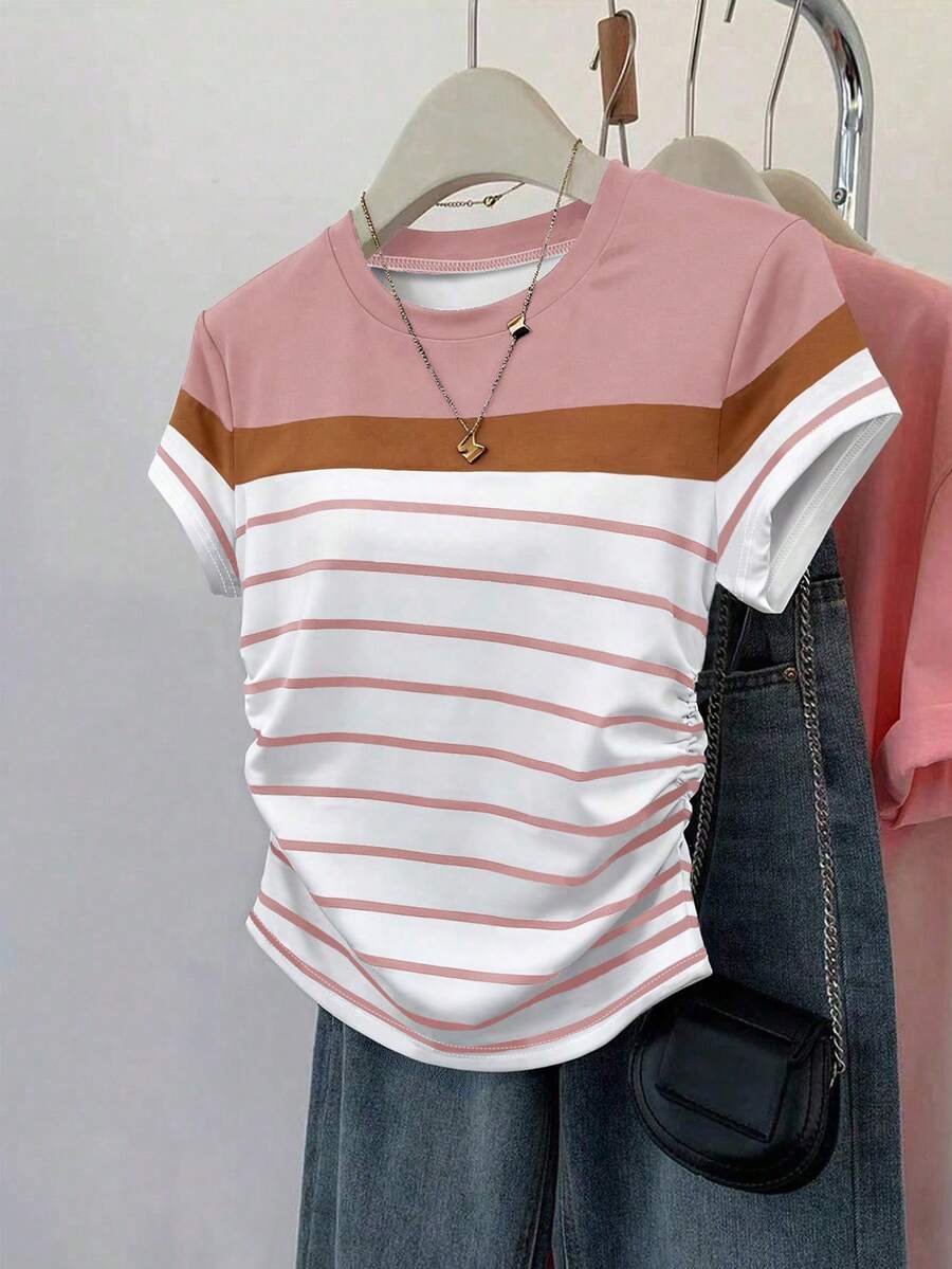 Franclia Áo thun nữ, họa tiết kẻ sọc cổ điển, áo mặc ngoài trời mùa hè thoải mái, thiết kế thanh lịch, đa năng cho mặc hàng ngày, hoạt động ngoài trời, mua sắm, du lịch. - Nhiều màu - Xem 1