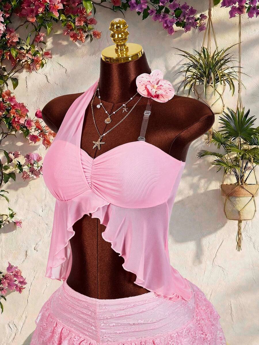 Amplova 2026新款女士露背3D立体花卉度假风吊带衫 - 粉色 - 查看 1