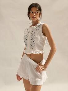 Easelle Áo khoác cardigan mỏng nhẹ màu trắng thêu dành cho nữ - trắng - Xem 5