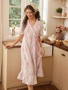 SHEIN 宽松浪漫碎花褶皱睡裙，夏季 - 彩色 - 查看 5